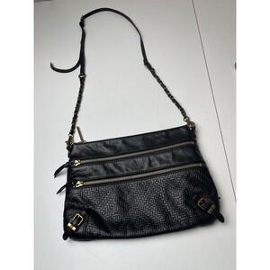Black Leather Crossbody Purse Elliott Lucca Messina Bag Gold Accents